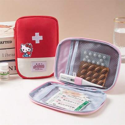 1件装便携式猫咪图案急救包，户外露营、徒步旅行、居家和学校必备生存装备，药袋、药盒、药品容器、医疗收纳包、药品储存袋，旅行必备，假日必需品
