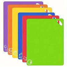 6pcs Thick Kitchen Cutting Boards Set, Colorful Food Icon Design, With Ergonomic Cooking Handles, Soft Non-Slip Chopping Mats, Kitchen Accessories - View 8