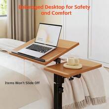 Bed Portable Desk Overbed Bedside Mobile Laptop Table Rolling Foldable Table Adjustable Height With Locked Wheels & Mouse Pad For Office Sofa (Natural Color) - Màu tự nhiên - Xem 6