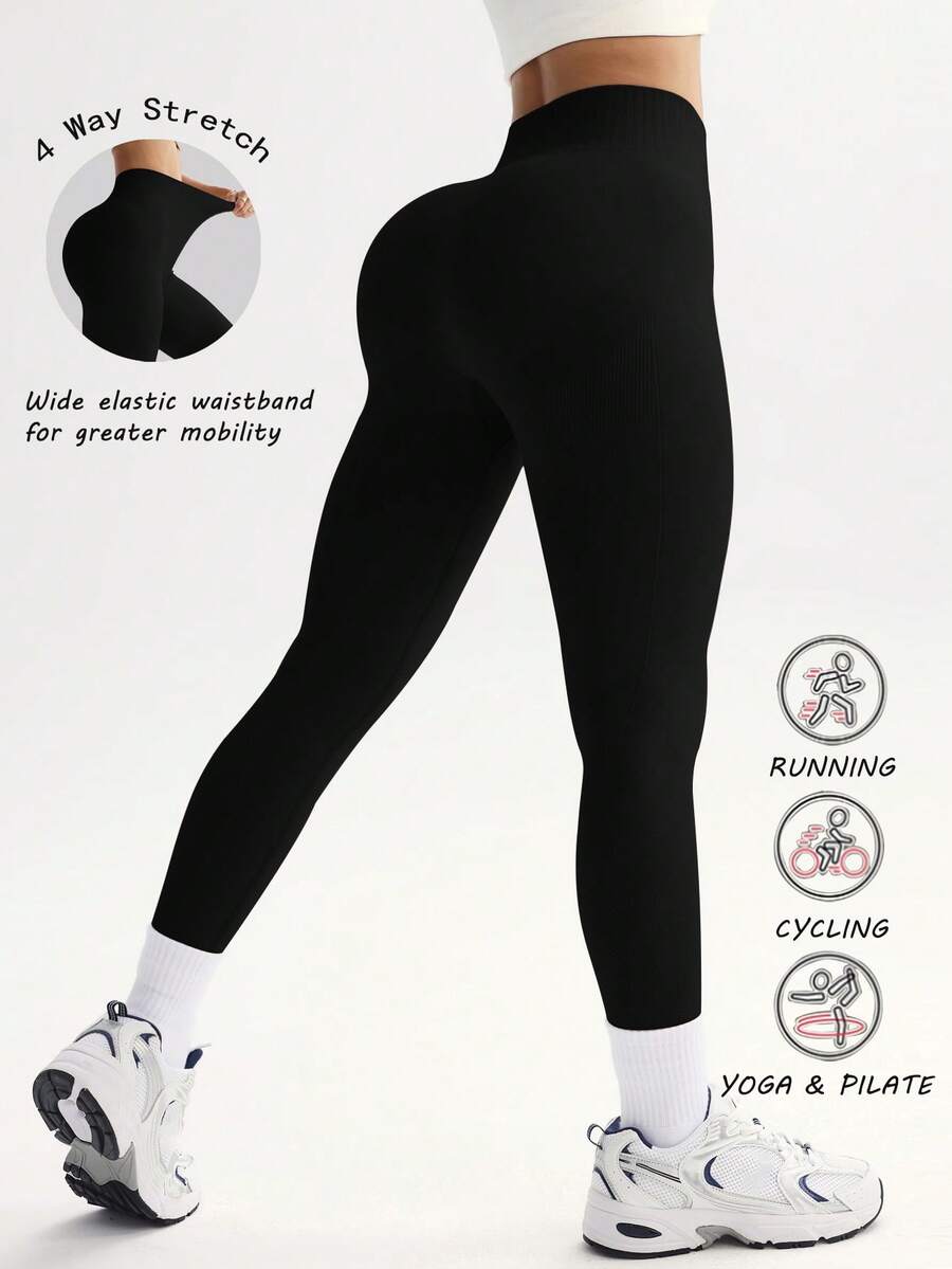Seamless Base Sports Leggings - Black - View 1