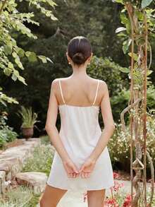 Offvia Sexy Lace-Panel Women's Nightgown Lightweight Loungewear Backless Adjustable Straps Halter Nightdress - White - View 2