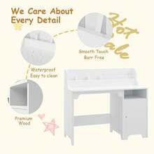 Juego de computadora y Silla para niños, computadora de Estudio para niños con Cabina, gabinete de Almacenamiento, Mesa Estudio de Madera para niños, computadora de Escritura para. - Blanco - Ver 3