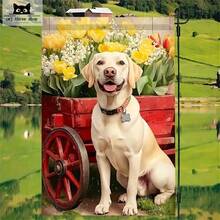 2D Flat - 2D Flat - 1pc A 12X18 Inch Double-Sided Garden Flag Featuring An Adorable Yellow Labrador Puppy Surrounded By Tulips And Daffodils. Made From Durable Polyester - A - View 4