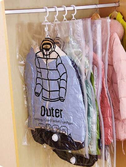 1个透明真空压缩袋，衣架挂式衣物防尘压缩袋，节省空间，适用于床上用品、毯子、卧室衣柜收纳、连衣裙、衬衫、外套、家居、宿舍等。