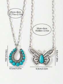 欧美波西米亚复古风水滴蝴蝶造型绿松石项链，适合春夏穿搭、日常及节日佩戴。 - 水滴 - 查看 7