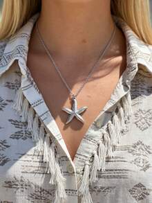 Mazuer 1pc Y2K Stainless Steel Star & Starfish Pendant Necklace, Personalized Necklace Jewelry, Suitable For Music Festivals, Vacations, Daily Wear, Gift For Women - Multicolor - View 7