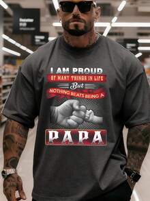 Camiseta gráfica de talla grande para hombres - Diseño "Papa", colisión de puños, texto rojo en negrita y cita inspiradora|Elasticidad cómoda, estilo casual de calle, adecuado para ropa casual, Talla Grande - Negro - Ver 8