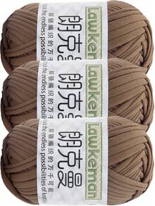 Lawkeman 3 peças/300g Fio de Camiseta de Poliéster de Alta Qualidade, Fio de Crochê e Tricô, Fio Grosso de Poliéster Macio e Elástico, 30m/100g por Rolo - Ideal para Projetos DIY, Chinelos, Cestas, Tiras de Tecido, Sacolas Artesanais Tecidas à Mão, Brinquedos, Sapatos, Tapetes, Cestas de Armazenamento - Multicolorido - Visão 1
