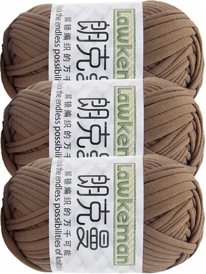 Lawkeman 3 piezas/300g Hilo de camiseta de poliéster de alta calidad, hilo para ganchillo y tejido, hilo grueso de poliéster suave y elástico, 30m/100g por rollo - Ideal para proyectos DIY, pantuflas, cestas, tiras de tela, bolsos hechos a mano, juguetes, zapatos, alfombras, cestas de almacenamiento