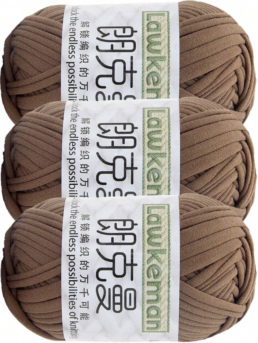 Lawkeman 3 peças/300g Fio de Camiseta de Poliéster de Alta Qualidade, Fio de Crochê e Tricô, Fio Grosso de Poliéster Macio e Elástico, 30m/100g por Rolo - Ideal para Projetos DIY, Chinelos, Cestas, Tiras de Tecido, Sacolas Artesanais Tecidas à Mão, Brinquedos, Sapatos, Tapetes, Cestas de Armazenamento - Multicolorido - Visão 1