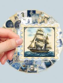 50 pièces Autocollants bleus vintage nautiques pour surfaces métalliques, convenant aux cahiers, livres, protections de pare-chocs, casques et décorations de planificateurs. Idéal comme faveurs de fête et cadeaux, fonctionne également sur les surfaces en céramique - Voir 3