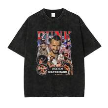 Nueva y popular camiseta de moda de CM Punk, con estampado lavado y desgastado, estilo retro americano. Camiseta de manga corta de CM Punk, corte holgado, ropa de verano para hombre. - 1. Angustiado - Ver 7