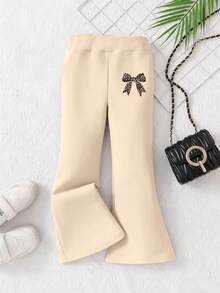 2 Stück/Set Mädchen süßer Leoparden-Muster Schleife Dekor Kurzarm Top + Weite Hose, weich & bequem, Teenager Mädchen Kleidung, Kinderoutfit, Sommer Mode Neuankömmling - Aprikosenfarben - Übersicht 7