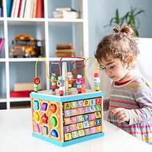 CdbdfsQilay Wooden Activity Cube For Toddlers Large 5 In 1 Multipurpose ABC-123 Abacus Bead Maze Shape Sorter Early Educational Toy For Toddlers - First Birthday Present For Boys Girlsfhrsdf - As Pic - View 3