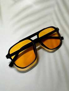 Bright Orange Men's Fashion Glasses, Suitable For Daily, Vacation And Photography - Burnt Orange - View 4