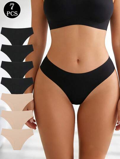 7pcs Women's Seamless Silky Low-Waist Sexy Underwear, Quick-Dry Ultra-Thin Solid Color Ladies Panties