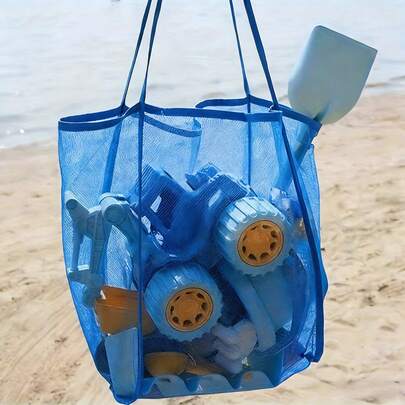 1个婴儿沙滩玩具袋，旅行沙滩手提袋，超大沙滩包，可折叠大童玩具收纳袋，用于在沙滩玩耍时收集玩具、贝壳、衣服和毛巾