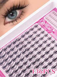 136/160/220片卡通浓密自然款假睫毛，刺猬头造型，含下睫毛，DIY睫毛嫁接，6-16mm D卷度混合长度蓬松簇状猫眼水润效果假睫毛，分段式假睫毛，下睫毛，单根睫毛，可重复使用，适合在家、派对和庆典中打造浓密、自然、迷人的睫毛效果。 - D - 查看 12