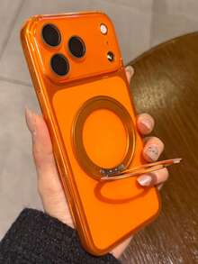 Minimalist Ice Feel Matte Transparent 360 Magnetic Bracket Holder Case Compatible With IPhone 17 Pro 17 16 Pro Max 16 Pro 16 15 Pro Max 15 Pro Max 15 Pro 15 14 Pro Max 14 Pro 14 13 Pro Max 13 Pro 13 12 Pro Max 12 Pro 12 11 Clear Camera Lens Protector Shockproof Cover - Matte Orange - View 6
