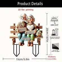 2D Flat, 1pc Romantic Grandparents Sitting On Bench Plastic Garden Decor, Suitable For Lawn, Planter, Patio Decoration, Thanksgiving Decor, Ideal Gift For Elders - A - View 3