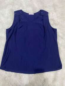 Plain Tank Top, Sleeveless Blouse, Plain Crepe Fabric, With 4 Buttons, Plus Size G1G2G3 46-52, Casual Women's - 62-海軍藍 - 查看 6