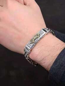1pc Men's Vajra Bracelet, Hip Hop Style - Silver - View 2