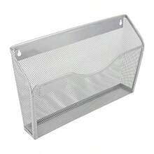 EasyPAG - Paquete de 3 soportes para archivos de pared con panel de etiquetas organizador de archivos colgantes de malla individual para papel tamaño carta A4 cesta de papeleo de montaje en pared - plateado - Ver 3