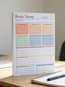1PC A5 Brain Dump To-Do Notebook, 50 Pages Minimalist Focus Planner For Daily Organizing - A - View 1