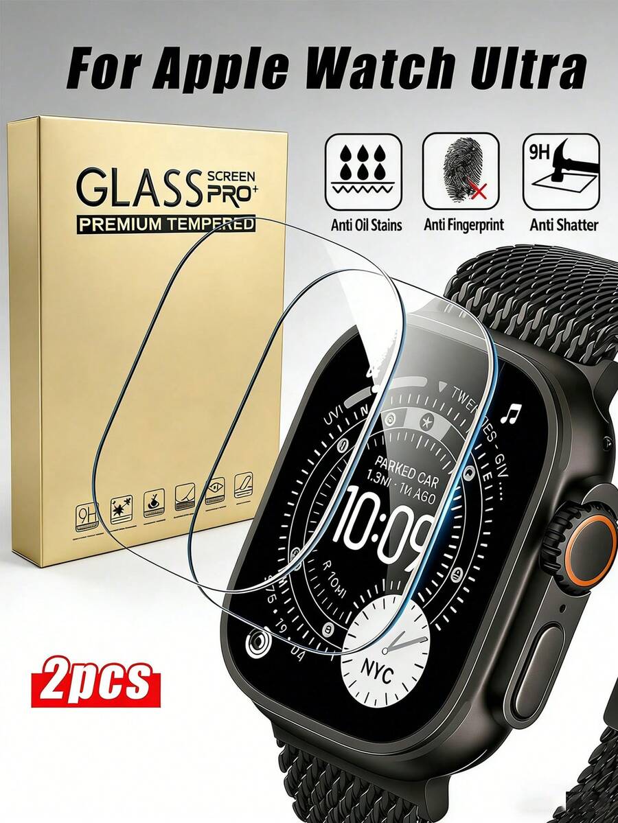 2Pcs 49mm Screen Protector For Apple Watch Ultra 3/Ultra 2, Premium HD 9H Tempered Glass, Anti-Fingerprint & Anti-Scratch - Clear - View 1