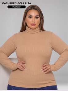 Cacharrel Women's Plus Size Blouse, High Neck, Long Sleeve, Warm Winter - 杏色 - 查看 2