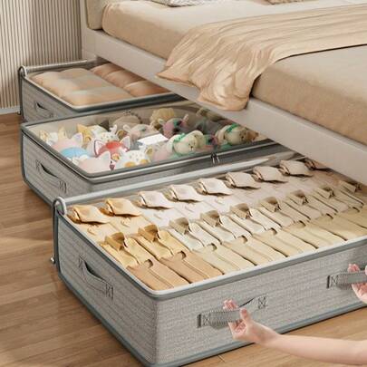 1pc Foldable Underbed Storage Bag, Large Capacity Clothes Organizer Bag, Multi-Functional Bedding Storage Bag, Portable Clothing Storage Bag With Handles, Suitable For Storing Clothes, Quilts, Bedding, Shoes, Space-Saving, Foldable, Applicable For Underbed, Wardrobe, Room Storage