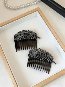 2pcs Rhinestone Feather Hair Combs, Acrylic Non-Slip Hair Side Combs, Shiny Hair Clips For Women And Girls - Multicolor - View 5