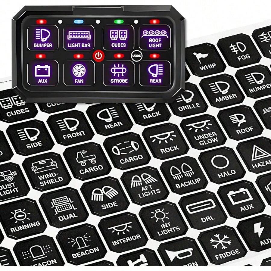 120PCS Car Switch Panel Sticker, Auto Console Switch Label Decal Kit Panel Button Stickers, Rocker Toggle Switch Decals, Text Sticker Car Dashboard, Truck, Boat, RV - 預設 - 查看 1