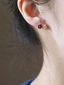 1 par de pendientes de plata de ley 925 con borde de pastel, triple circonia y doble círculo, joyería minimalista, regalo ideal para amigos y recuerdo de viaje - Pendientes - Ver 4