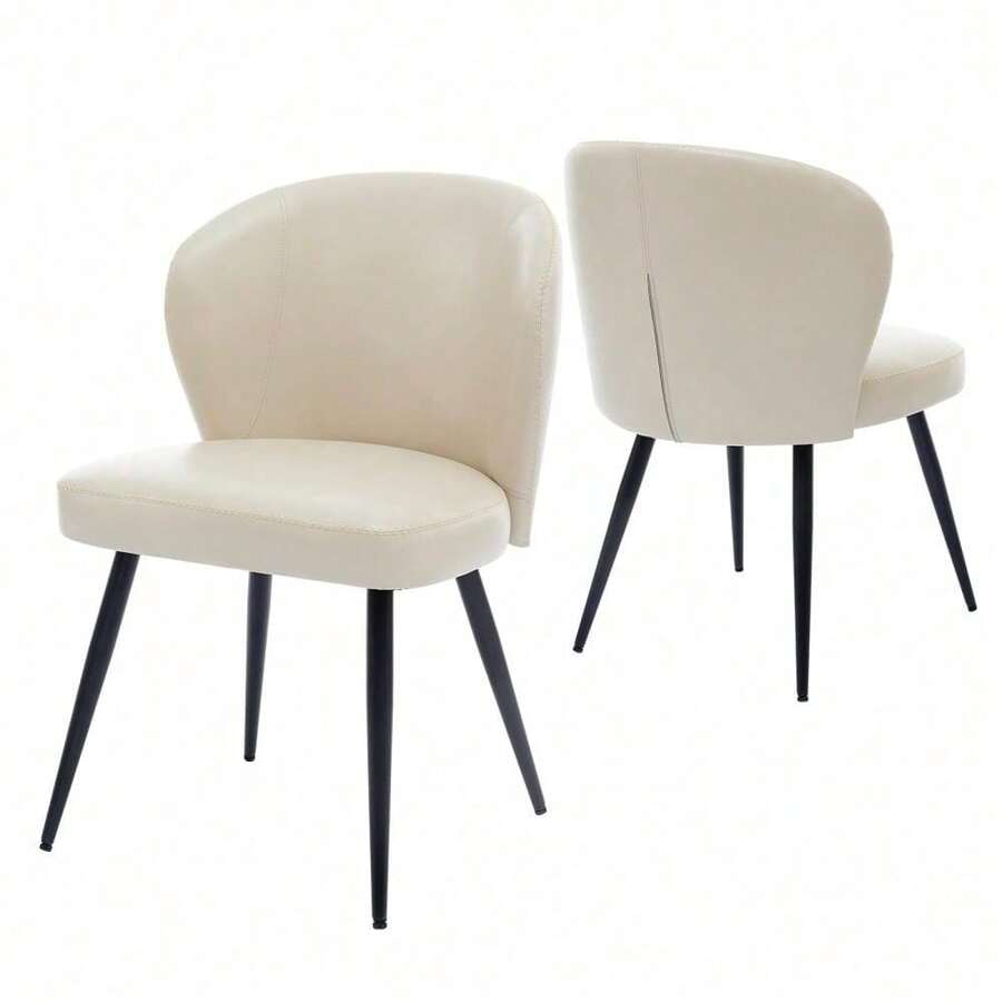 Set de 2 Sillas Tipo Concha para Comedor, Sillas Auxiliares Tapizadas con Asiento Cómodo y Respaldo Contorneado, Estructura Resistente, Ideales para Espacios Pequeños y Decoración Hogar. - Beis - Ver 1