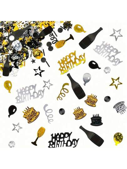 1000pcs Black & Gold Confetti, Plastic Party Decor, Scattering Decoration, Suitable For Birthday Party, Anniversary, Graduation Ceremony, Theme Party, Holiday Atmosphere Props
