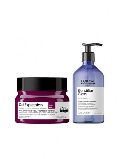  [Bundle] SERIE EXPERT L'Oréal Professionnel Serie Expert Blondifier Gloss Shampoo 500ml + Serie Expert Curl Expression Intensive Moisturizer Rich Mask 250 Ml