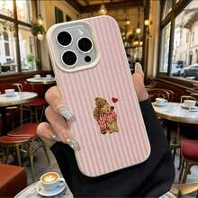 1个条纹小熊爱心图案荔枝纹理TPU手机壳，兼容苹果17/16/15/14/13/12/11 Plus/Pro Max系列，个性化INS风格保护套，时尚简约可爱设计，全方位保护 - 彩色 - 查看 3