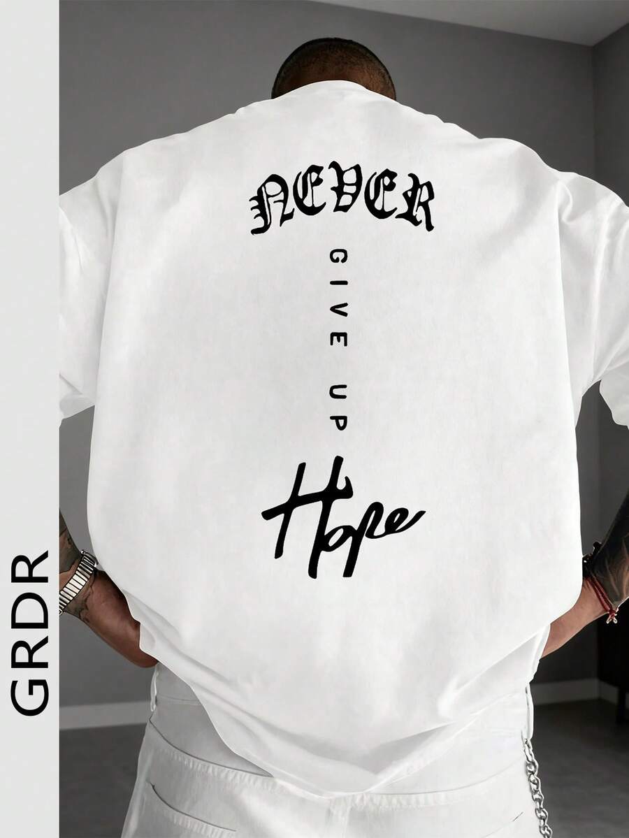Áo thun ngắn tay nam GRDR phong cách tối giản với khẩu hiệu tiếng Anh "Never Give Up" (Không bao giờ bỏ cuộc). - trắng - Xem 1