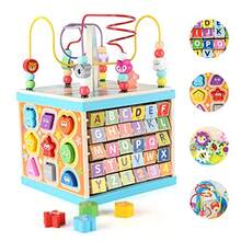 CdbdfsQilay Wooden Activity Cube For Toddlers Large 5 In 1 Multipurpose ABC-123 Abacus Bead Maze Shape Sorter Early Educational Toy For Toddlers - First Birthday Present For Boys Girlsfhrsdf - As Pic - View 2