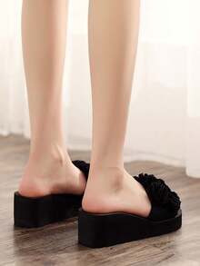 女士极简时尚度假厚底高跟凉鞋，百搭夏季新款蝴蝶花朵休闲鞋，适合海滩、派对、聚会等场合 - 黑色 - 查看 2