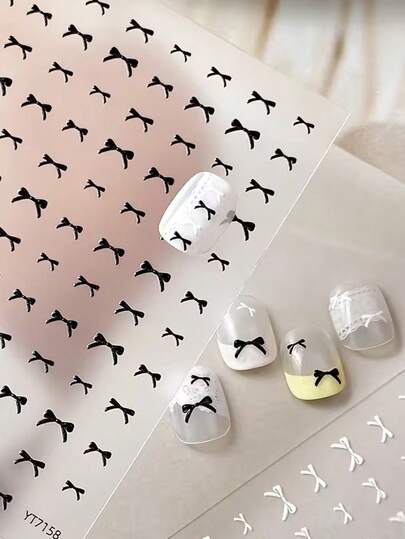 1 片优雅的红黑白蝴蝶结美甲贴纸，精致简约的 Y2K 风格美甲装饰，通勤和约会的百搭单品，非常适合女性以及她们的各种美甲项目。