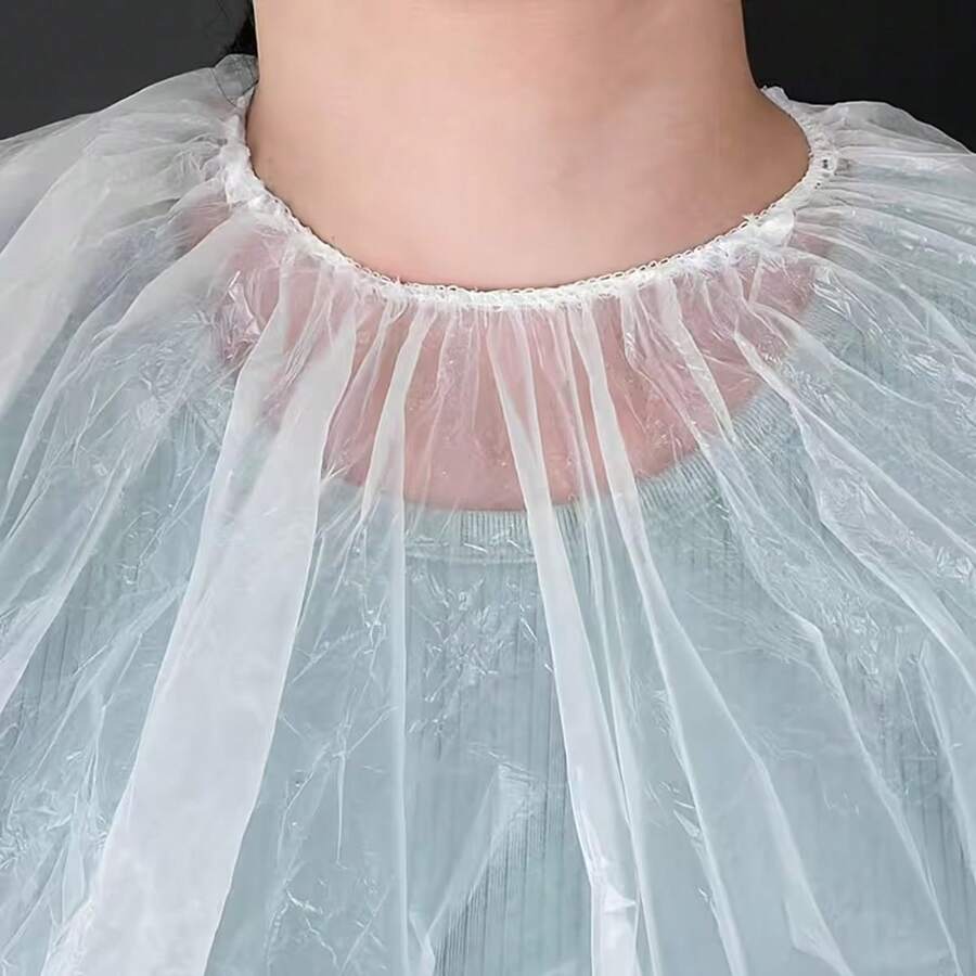 10pcs Disposable Salon Hairdressing Capes, Transparent Waterproof, Suitable For Dyeing, Perming, Haircut, Hairstyling, Hair Washing - A - View 1