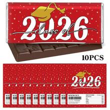 10 Piezas Etiquetas de Chocolate Decorativas para Graduación Clase de 2026, Diseño de Gorra de Graduación Roja y Dorada con Fondo Estrellado (Incluye Etiqueta de Información Nutricional), Pegatinas Divertidas de Chocolate para Regalos, Fiestas y Celebraciones de Graduación - B - Ver 1