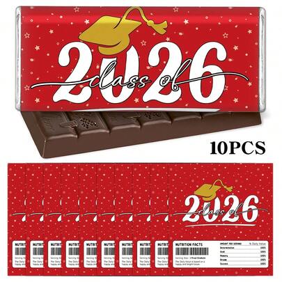 10 Miếng Nhãn Dán Trang Trí Socola Tốt Nghiệp Khóa 2026, Thiết Kế Mũ Tốt Nghiệp Đỏ & Vàng & Nền Sao (Bao gồm Nhãn Thông Tin Dinh Dưỡng), Nhãn Dán Socola Tốt Nghiệp Vui Nhộn Dùng Làm Quà Tặng Tiệc Tốt Nghiệp, Quà Tặng Lễ Tốt Nghiệp & Kỷ Niệm Tốt Nghiệp.