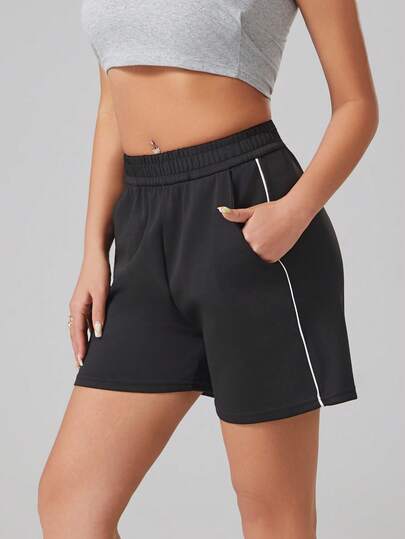 Casual Sports Slant Pocket Drawstring Waist Wide Leg Shorts, Solid Color Fashion Style, Suitable For Graduation, Back To School, Graduation Ceremony, Teacher Outfit, Back To School Season (Women)