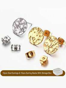 Un paquete que contiene 20 piezas de postes de pendientes de acero inoxidable 304, con diseño de tachuelas redondas en relieve con respaldos, adecuados para manualidades de joyería. - Multicolor - Ver 7