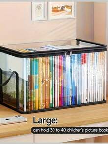 1个书籍收纳盒，适用于教室和家庭，旧书整理盒，桌面防尘透明可折叠书包 - A - 查看 2