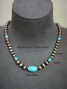 Vintage Turquoise Necklace, Antique Silver Tone Jewelry For Women - Multicolor - View 2