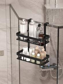 1pc 2/3 Tier Bathroom Door Hanging Storage Rack, Hole-Free Bathroom Organizer, Multi-Function 3-Layer Hanging Bathroom Storage Rack, For Bathroom Organization And Storage, Bathroom Accessory - Multicolor - View 4